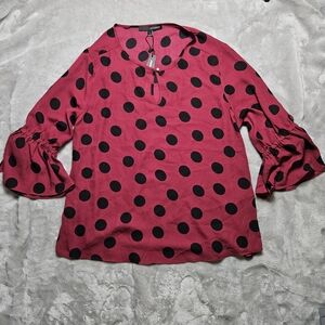 Harvé Benard Polka Dot Blouse Size L – Merlot Black Print